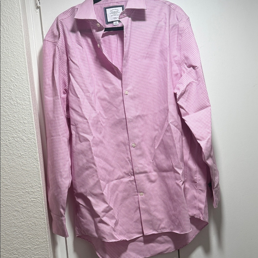 Charles Tyrwhitt Men's Pink Checkered Shirt